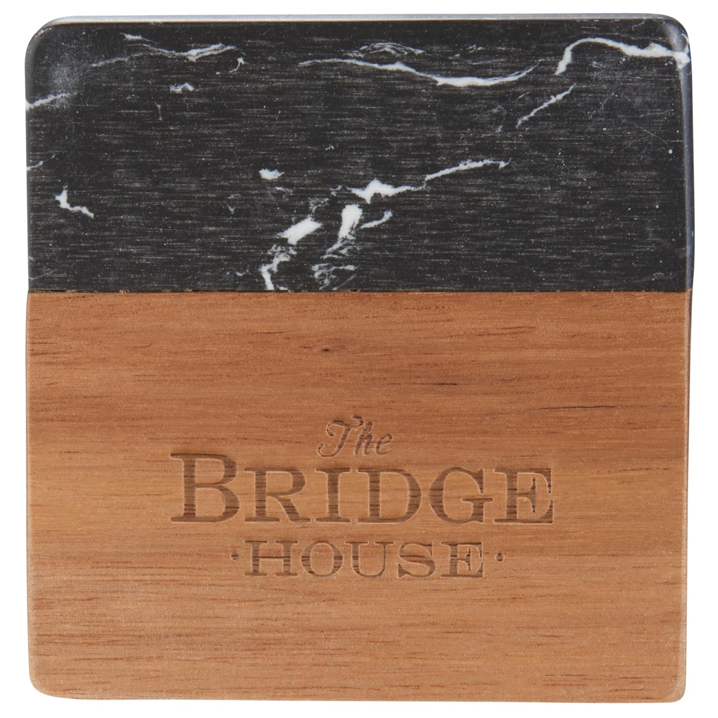 Custom logo Black Marble and Wood Coaster Set