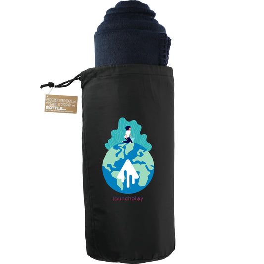 Custom logo 100% Recycled PET Fleece Blanket with RPET Pouch