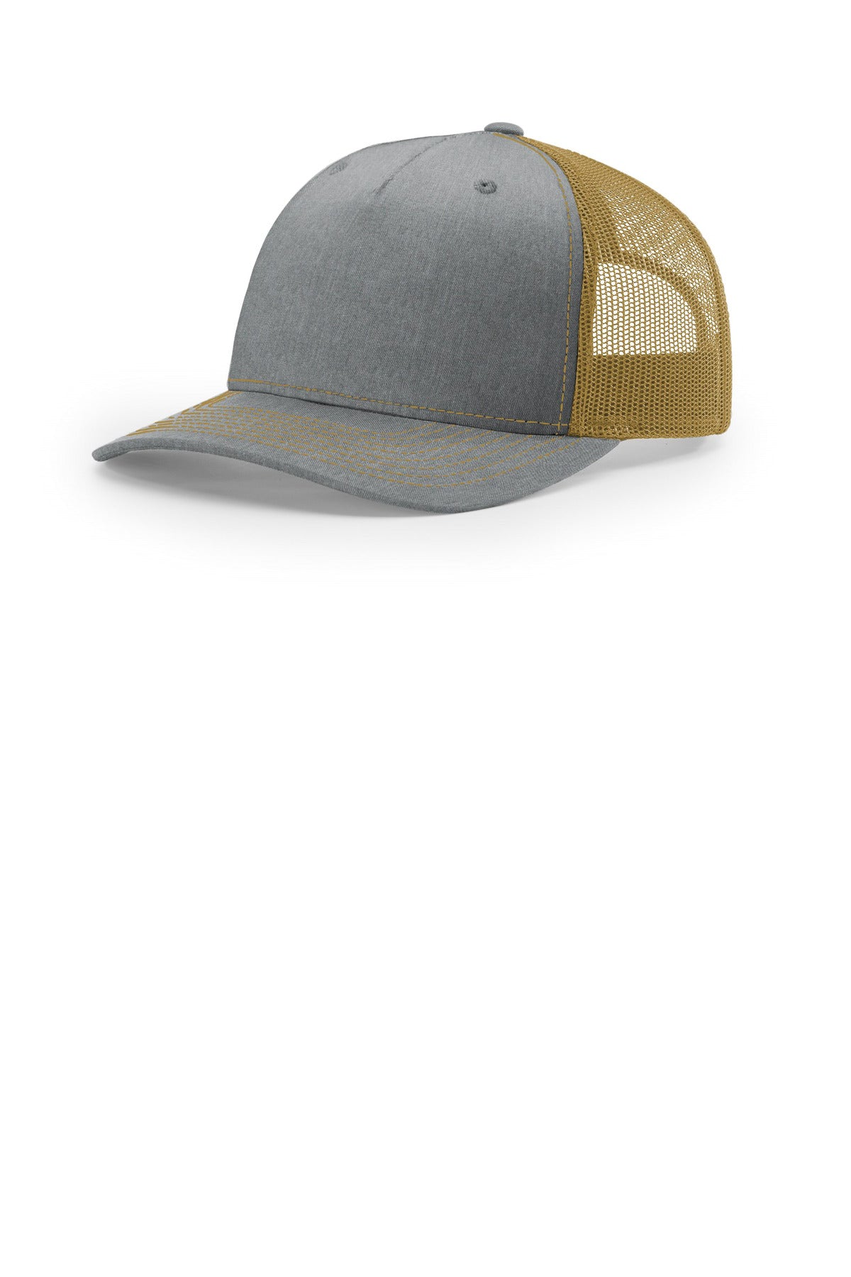 Custom logo Richardson Five-Panel Trucker 112FP in Heather Grey/ Amber Gold