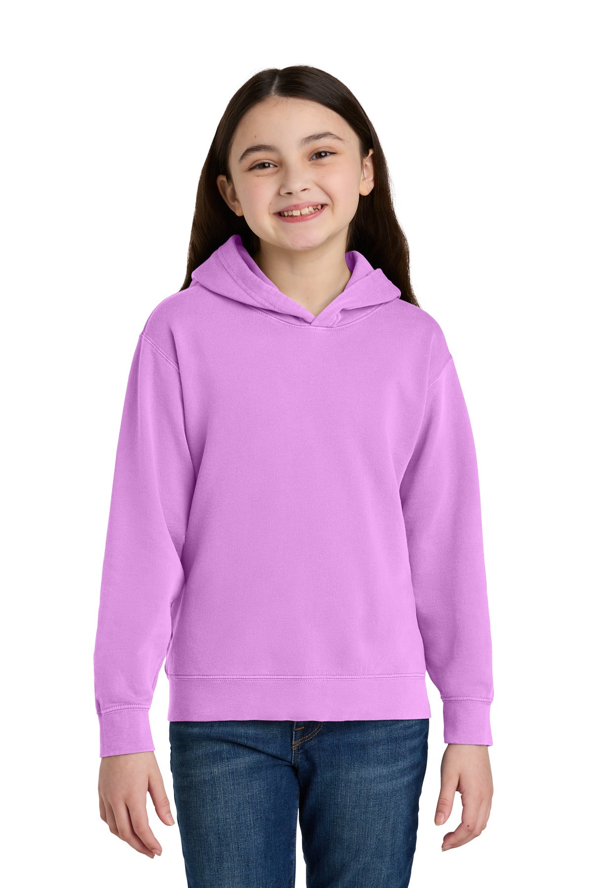 Custom logo Comfort Colors® Youth Lightweight Hooded Sweatshirt 1467Y in Neon Violet