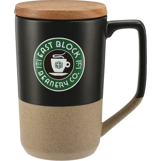 Custom logo Tahoe Tea & Coffee Ceramic Mug with Wood Lid 16oz