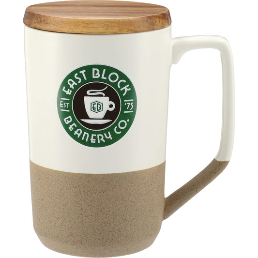 Custom logo Tahoe Tea & Coffee Ceramic Mug with Wood Lid 16oz