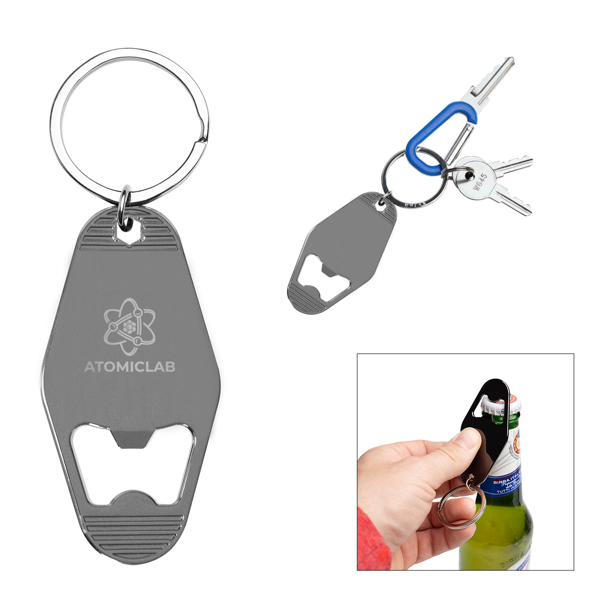 Custom logo Motel Style Metal Key Tag With Bottle Opener