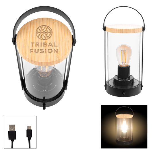 Custom logo Vintage Bamboo Rechargeable Lantern With Handle