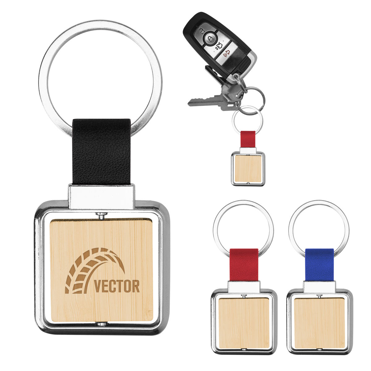 Custom logo Spinning Bamboo Keyring