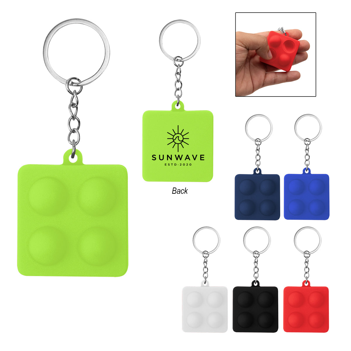 Custom logo Push Pop Square Stress Reliever Keychain