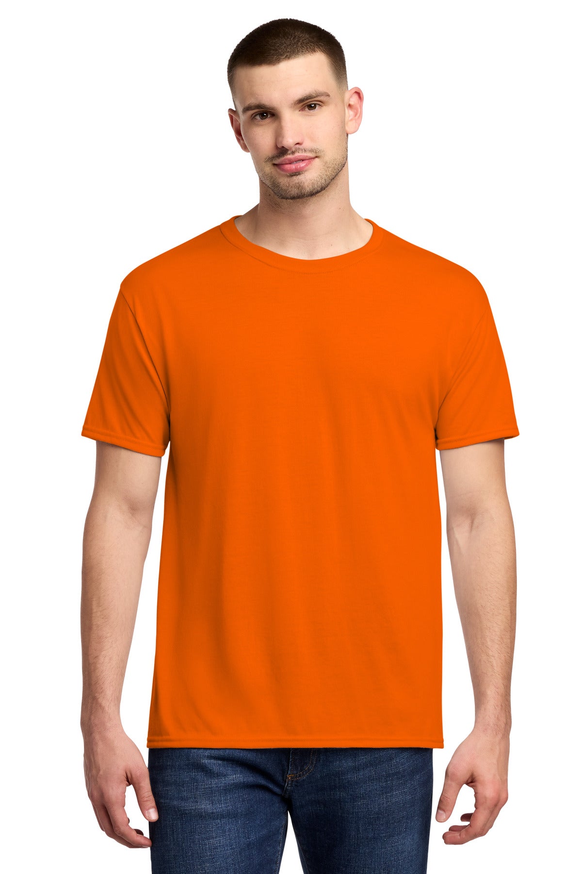 Custom logo Jerzees® Dri-Power® 100% Polyester T-Shirt. 21M in Safety Orange