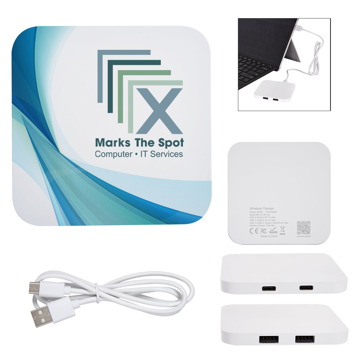 Custom logo Power Up 2-Port USB Hub & Charging Pad 2.0