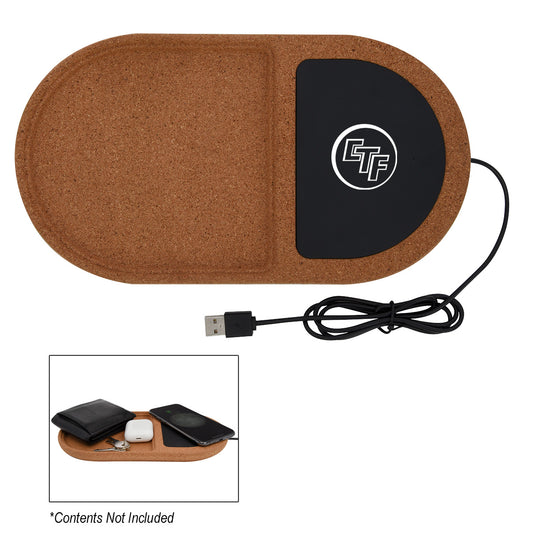 Custom logo Cork Wireless Charging Pad Desktop Organizer