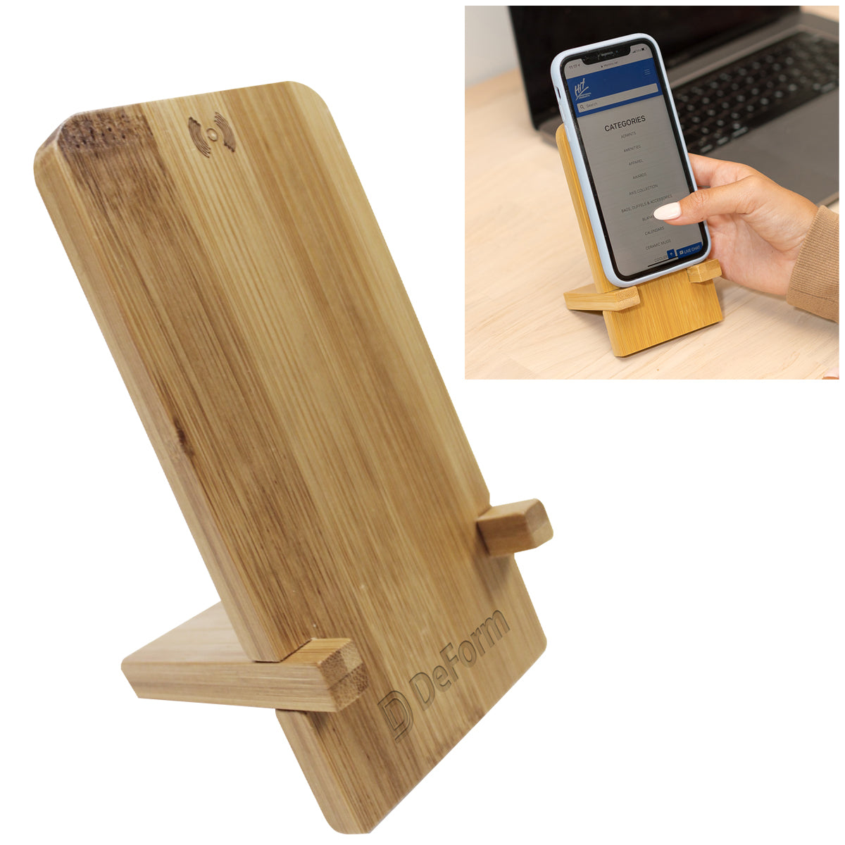 Custom logo Bamboo Wireless Charger Phone Stand