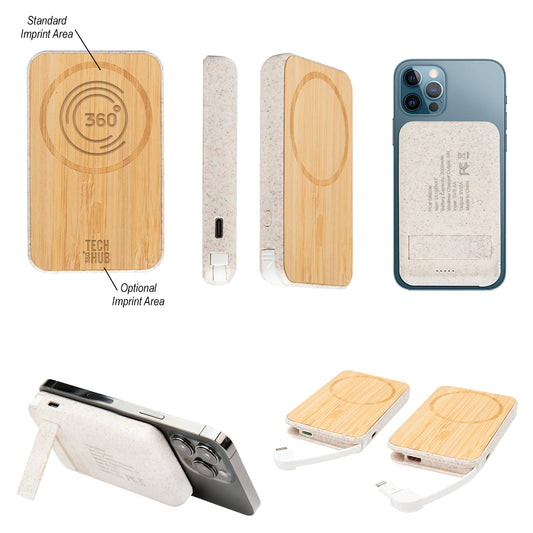 Custom logo Mag Max Bamboo Wireless Charger Power Bank