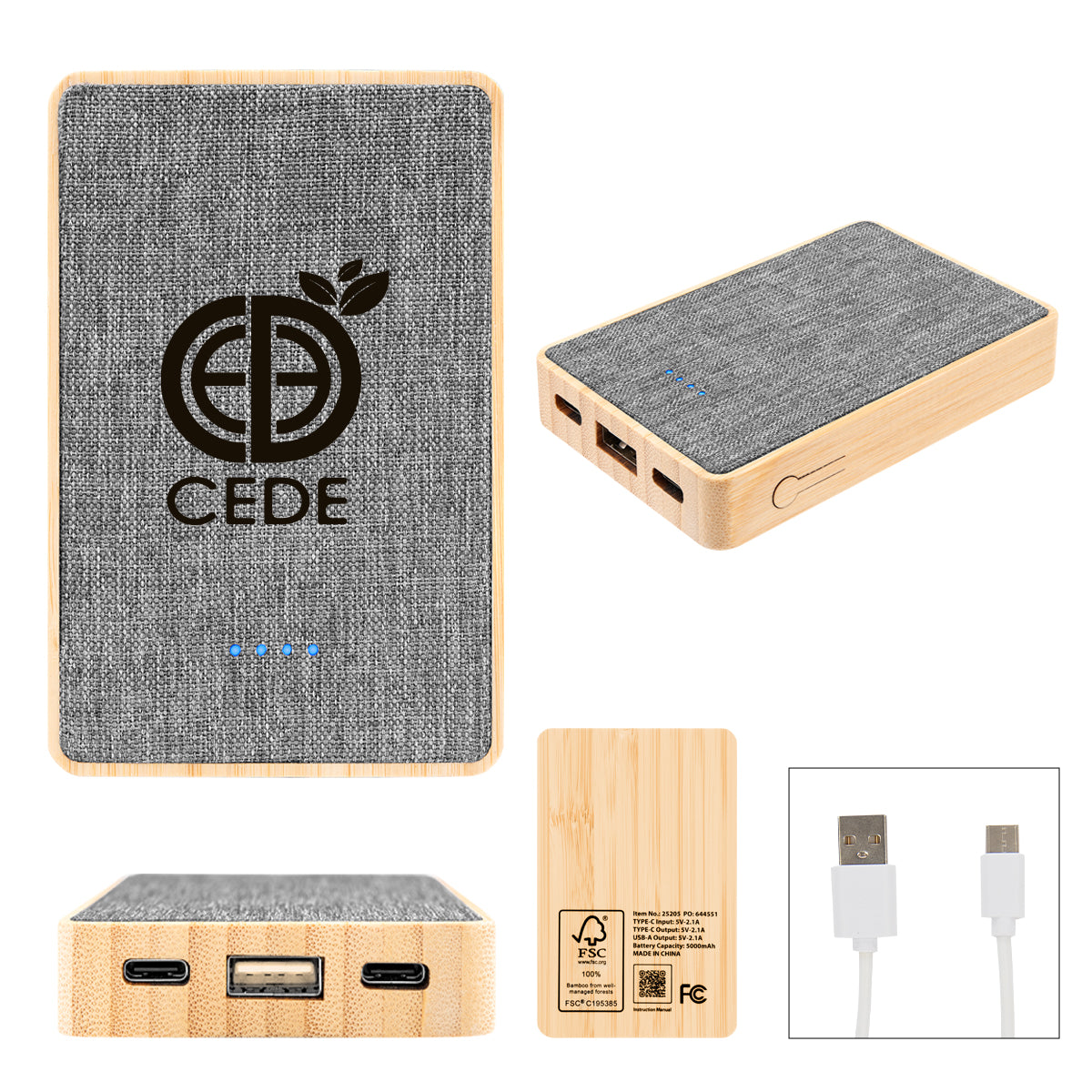 Custom logo 5,000 mAh Bamboo & rPET Power Bank
