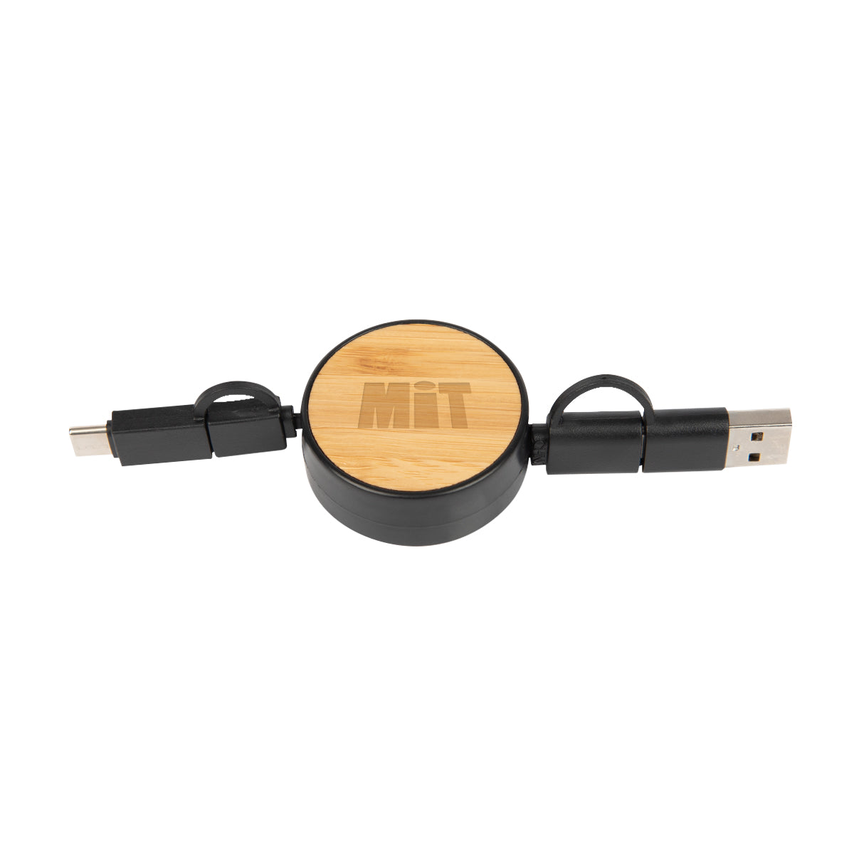 Custom logo Bamboo Retractable 3-In-1 Charging Cable