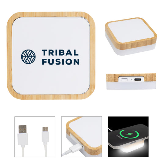 Custom logo Bamboo Wireless Charger Night Light