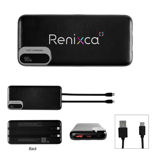 Custom logo 10,000 mAh Power Bank With Built-In Cables
