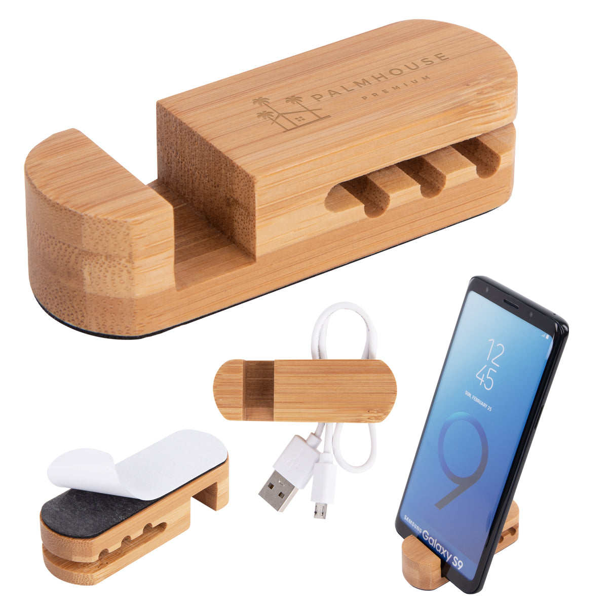 Custom logo Bamboo Desktop Cable Organizer