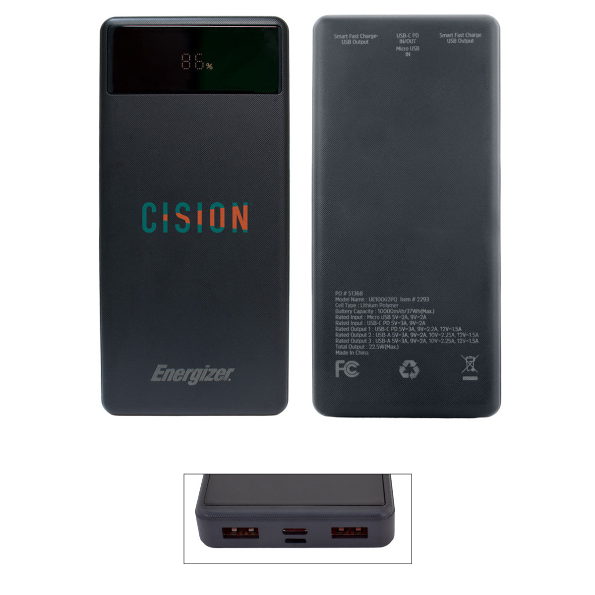 Custom logo 10,000 mAh Energizer® PD Power Bank
