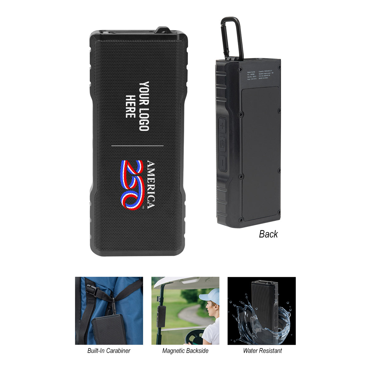 Custom logo America250™ Magnetic Speaker With Carabiner