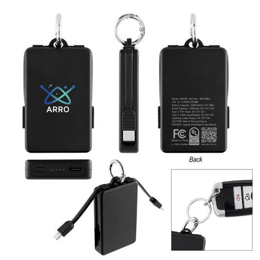 Custom logo 2,000 mAh UL Listed Power Bank Key Ring