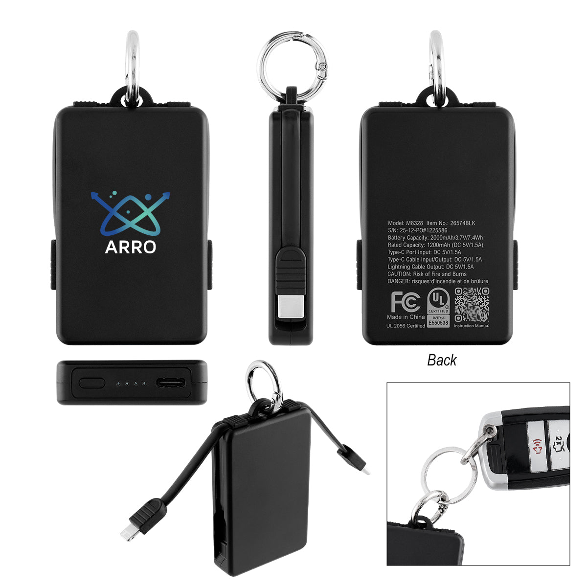 Custom logo 2,000 mAh UL Listed Power Bank Key Ring