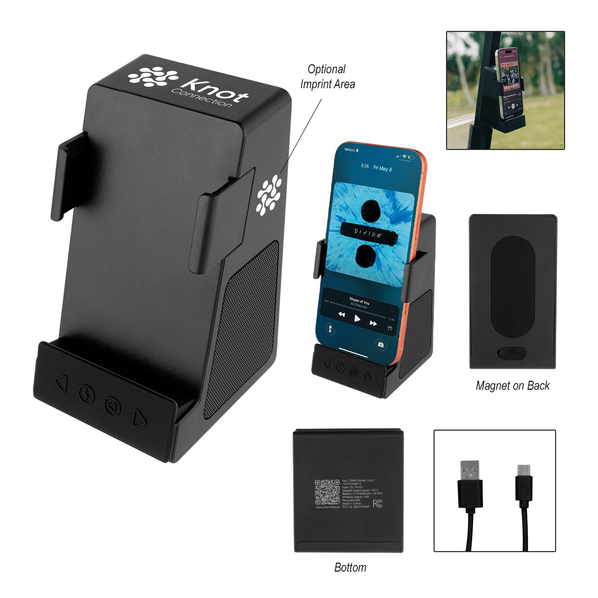 Custom logo Magnetic rABS Charging Phone Holder & Speaker