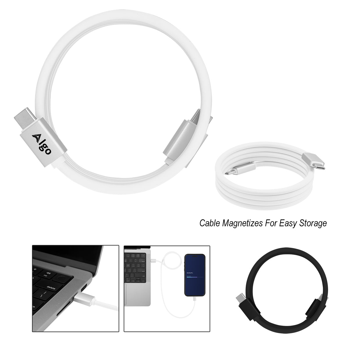 Custom logo 100W Magnetic Silicone Type-C Charging Cable