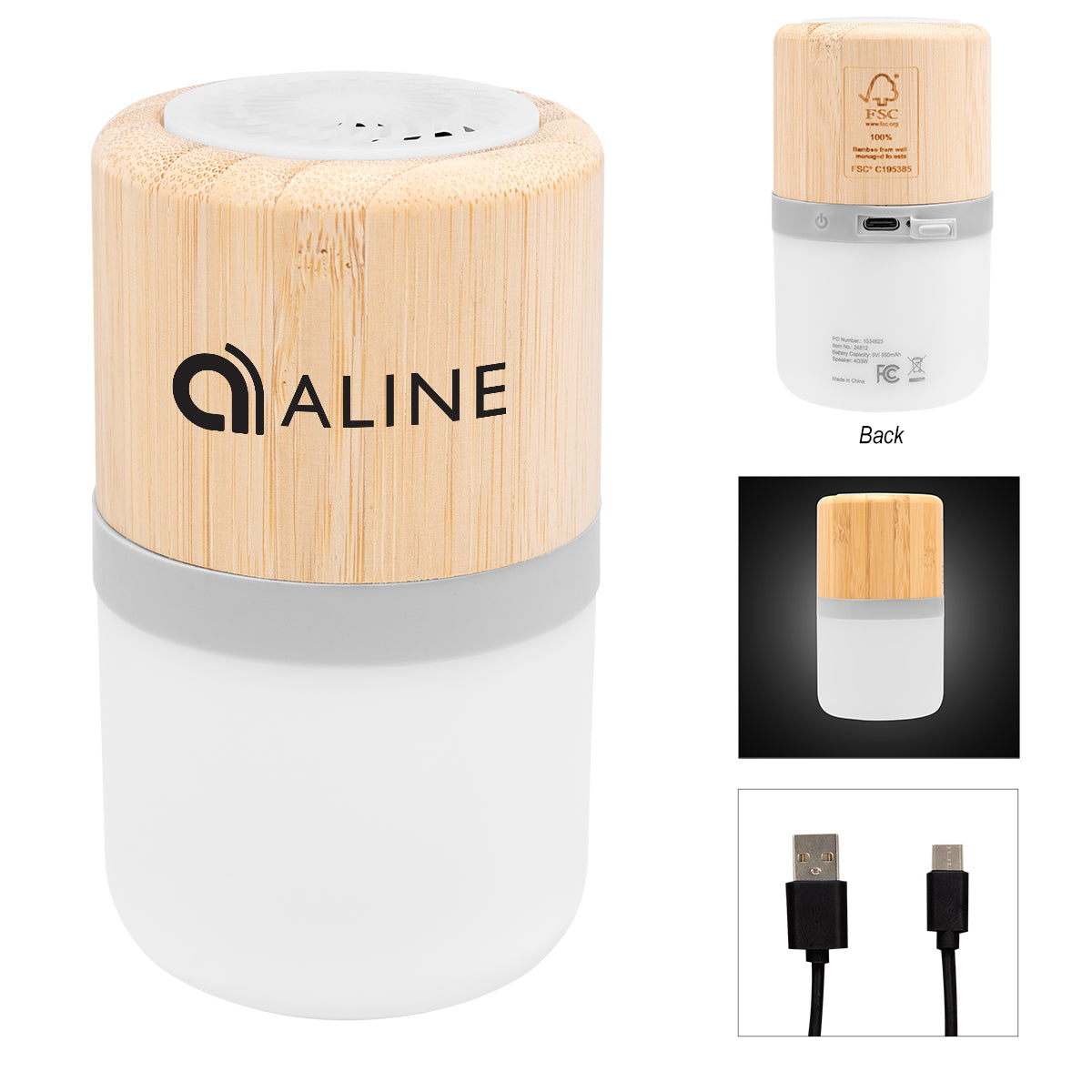 Custom logo Bamboo Wireless Light Up Speaker