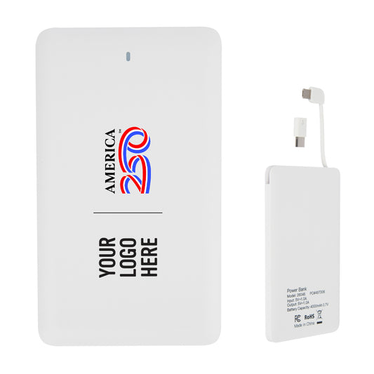 Custom logo America250™ Slim 4,000 mAh 3-In-1 Power Bank
