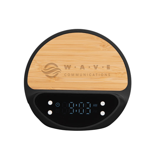Custom logo 10W Bamboo Wireless Charger With Digital Clock