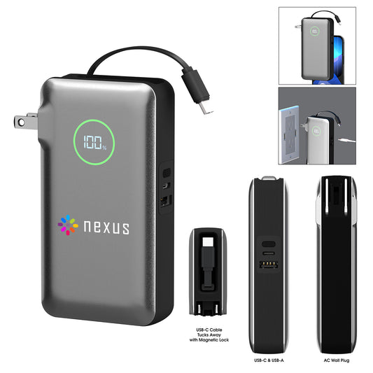 Custom logo 10,000 mAh PhoneSuit® Journey AC All-In-One Portable Battery Pack & Wall Adapter