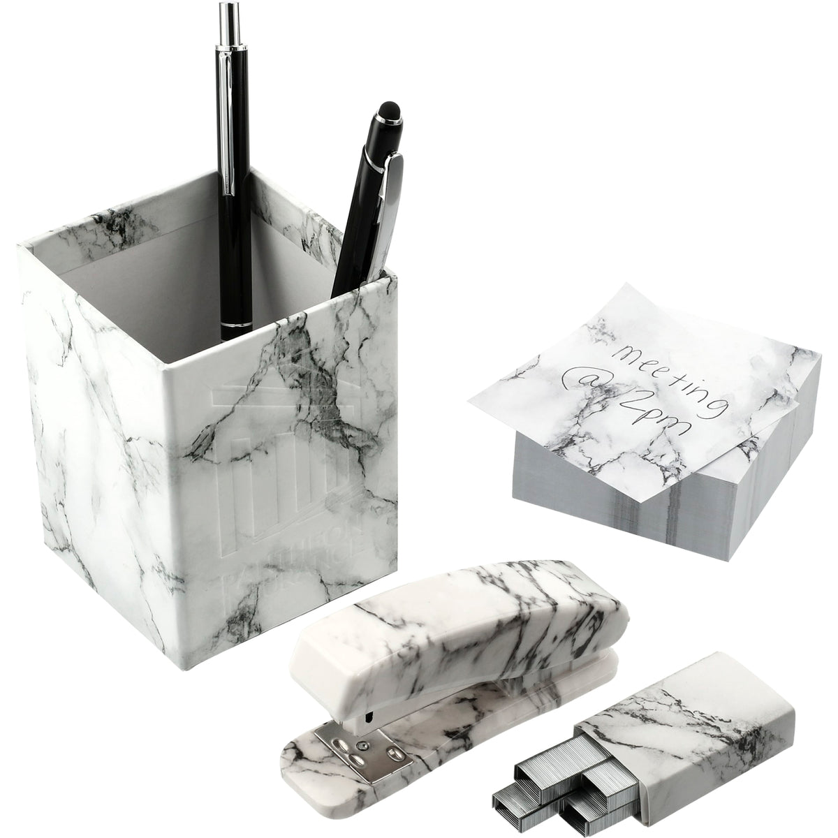 Custom logo 4 Piece Faux Marble Desktop Set