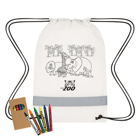 Lil' Bit Reflective Non-Woven Coloring Drawstring Bag With Crayons