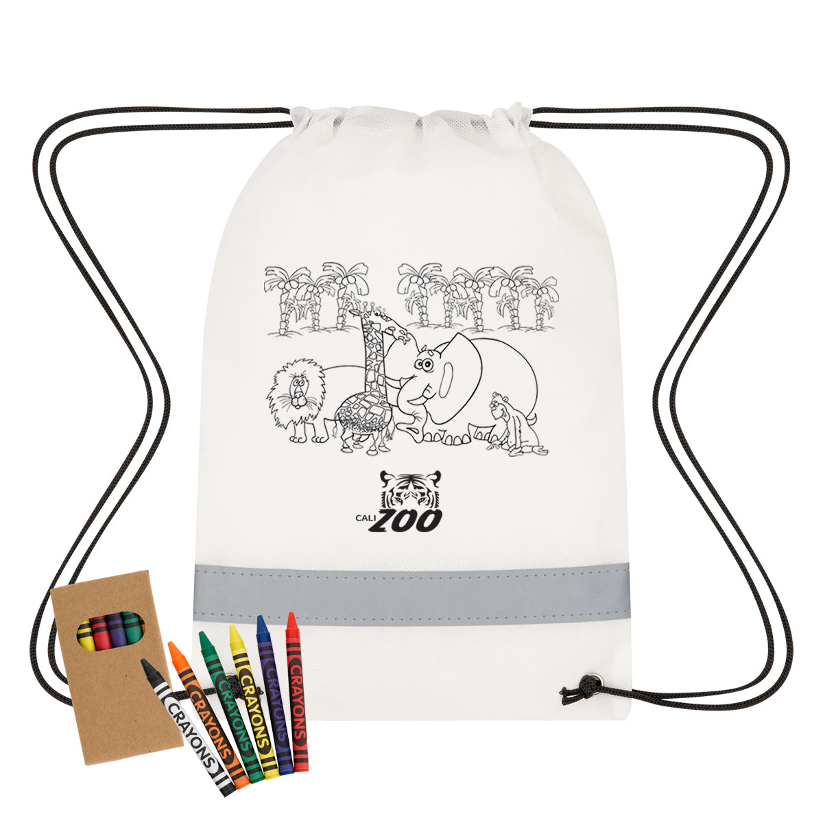 Custom logo Lil' Bit Reflective Non-Woven Coloring Drawstring Bag With Crayons