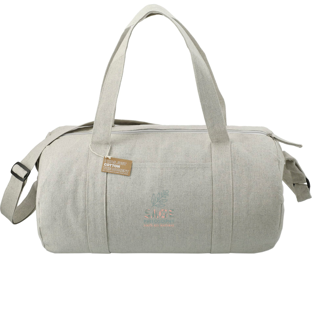 Custom logo Repose 10oz Recycled Cotton Barrel Duffel