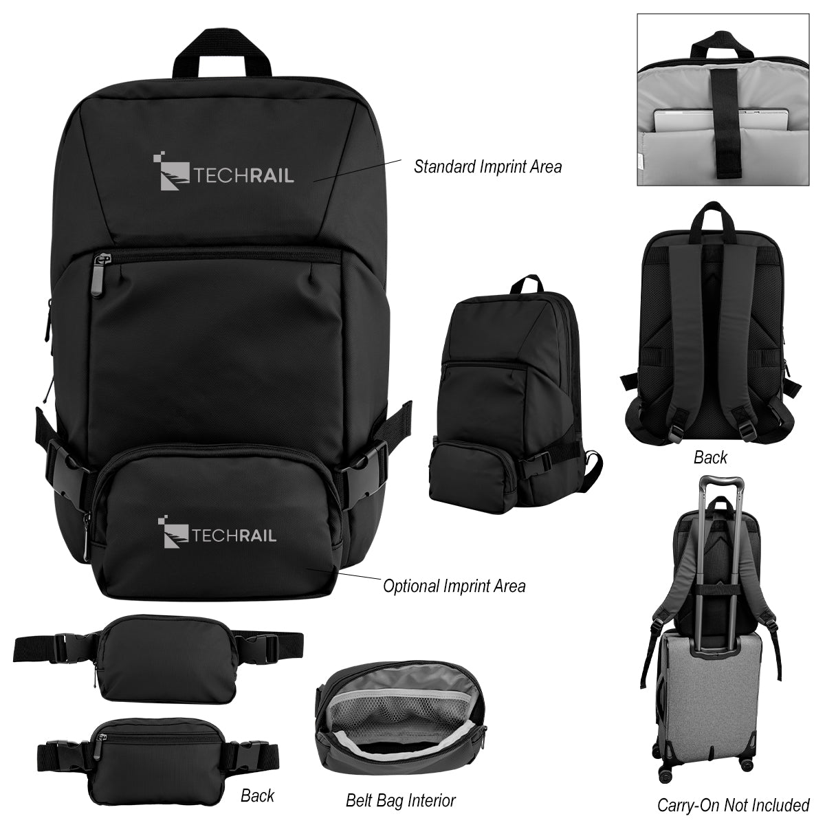 Custom logo Yosemite rPET Backpack With Removeable Belt Bag