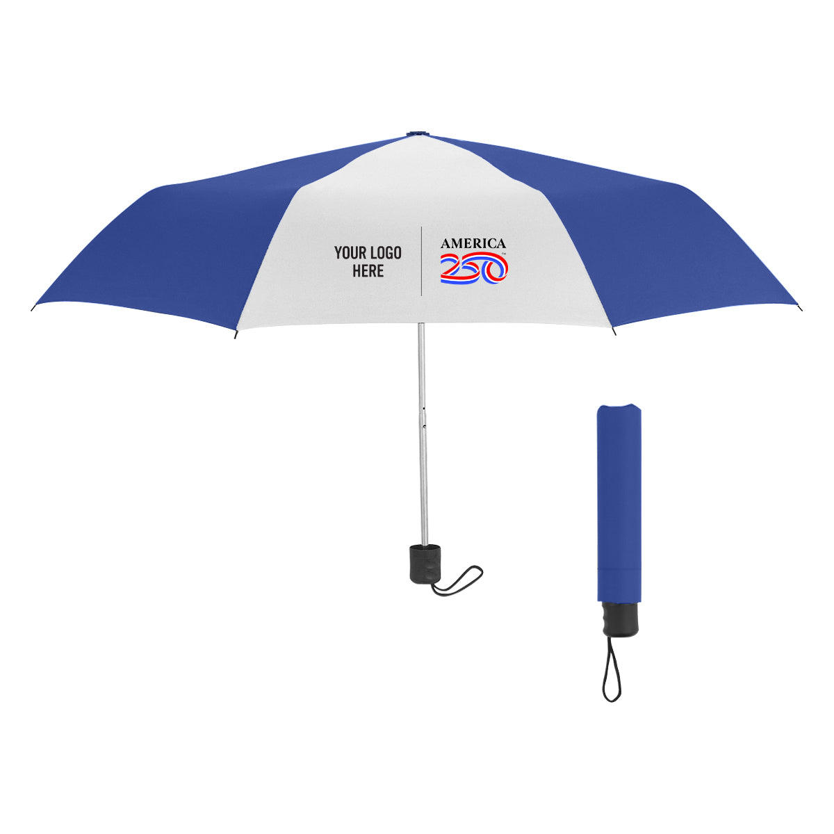 Custom logo America250™ 42" Arc Budget Recycled Telescopic Umbrella