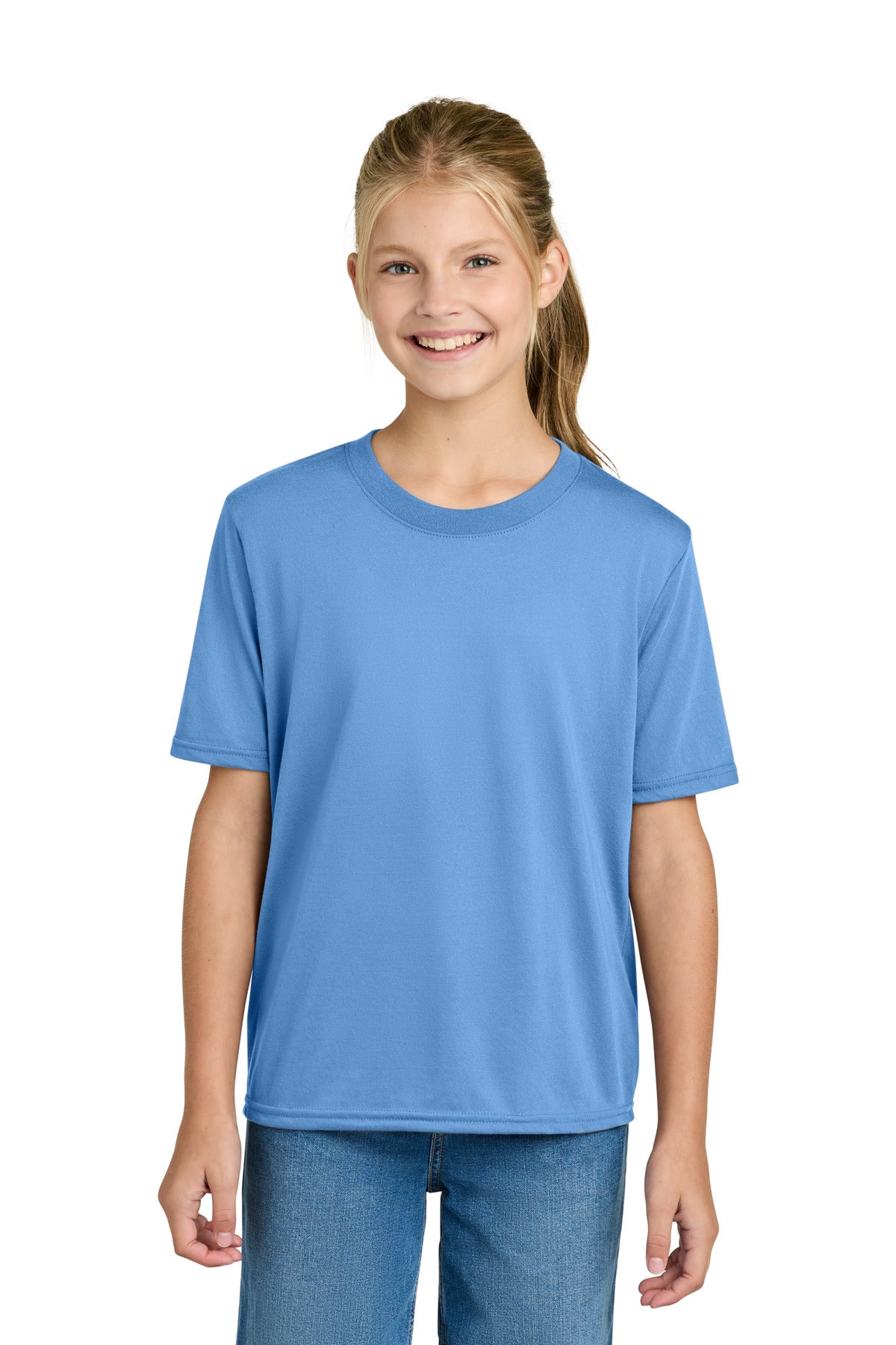 Custom logo Gildan® Youth Gildan Performance® T-Shirt. 42000B in Carolina Blue