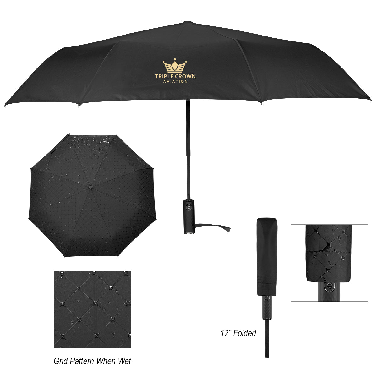 Custom logo 42" Arc Hidden Grid Telescopic Folding Umbrella With 100% rPET Canopy