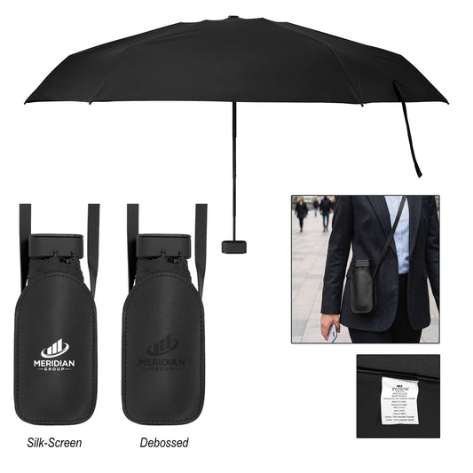 38" Arc Mini Telescopic Crossbody Umbrella With 100% rPET Canopy