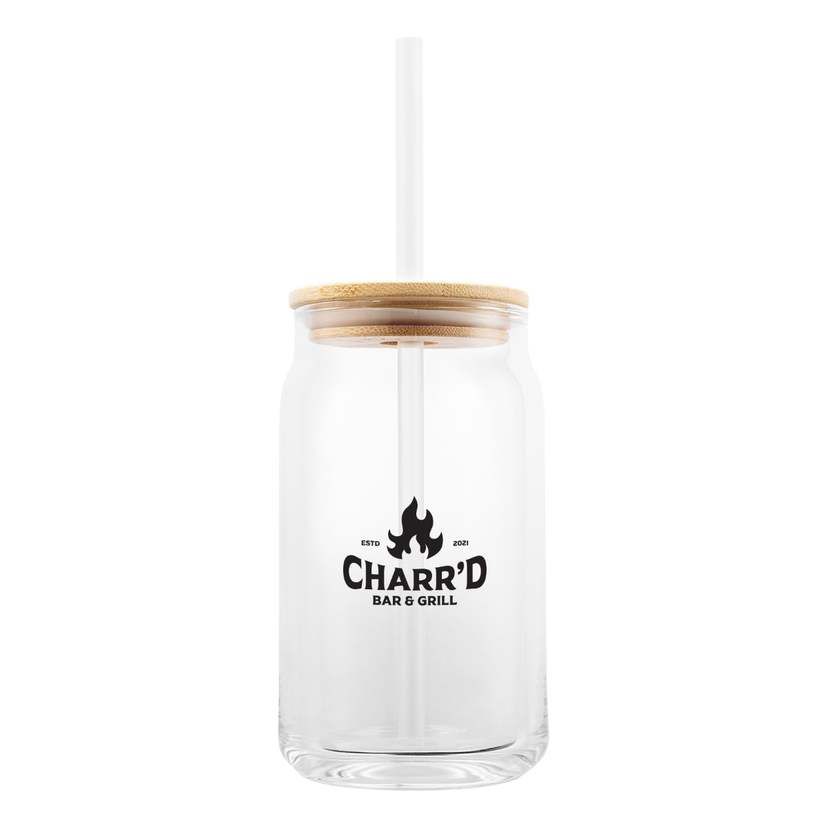 Custom logo 17 Oz. Soda Lime Glass Can With Bamboo Lid