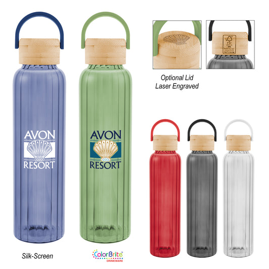 20 Oz. Ribbed Borosilicate Glass Bottle With Bamboo Lid