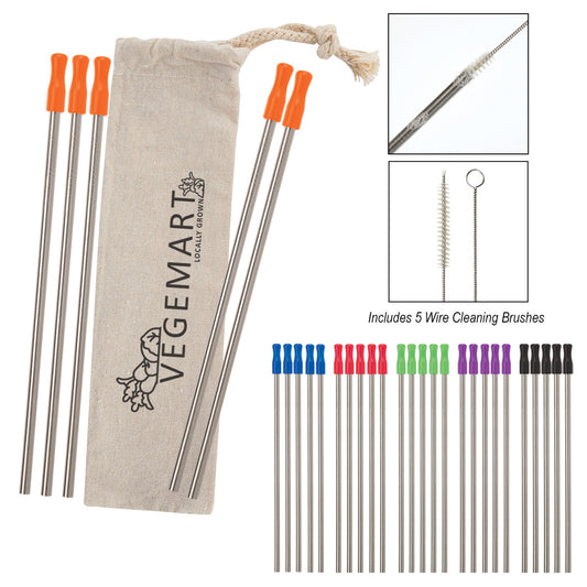 Custom logo 5-Pack Stainless Straw Kit with Cotton Pouch