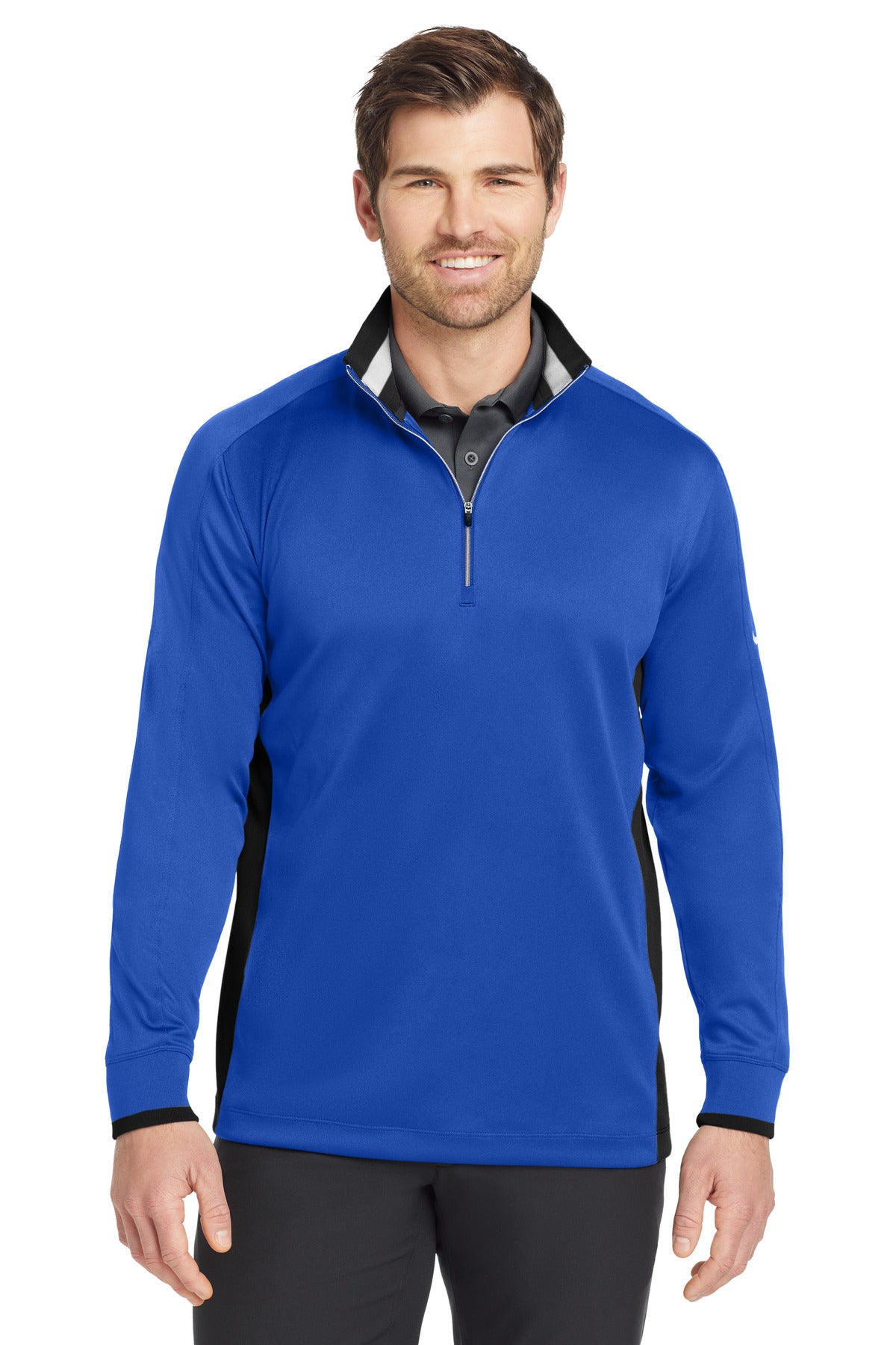 Custom logo Nike Dri-FIT 1/2-Zip Cover-Up. 578673 in Game Royal/ Black/ White