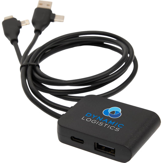 Custom logo 5-IN-1 Charging Cable with USB-A/C Hub