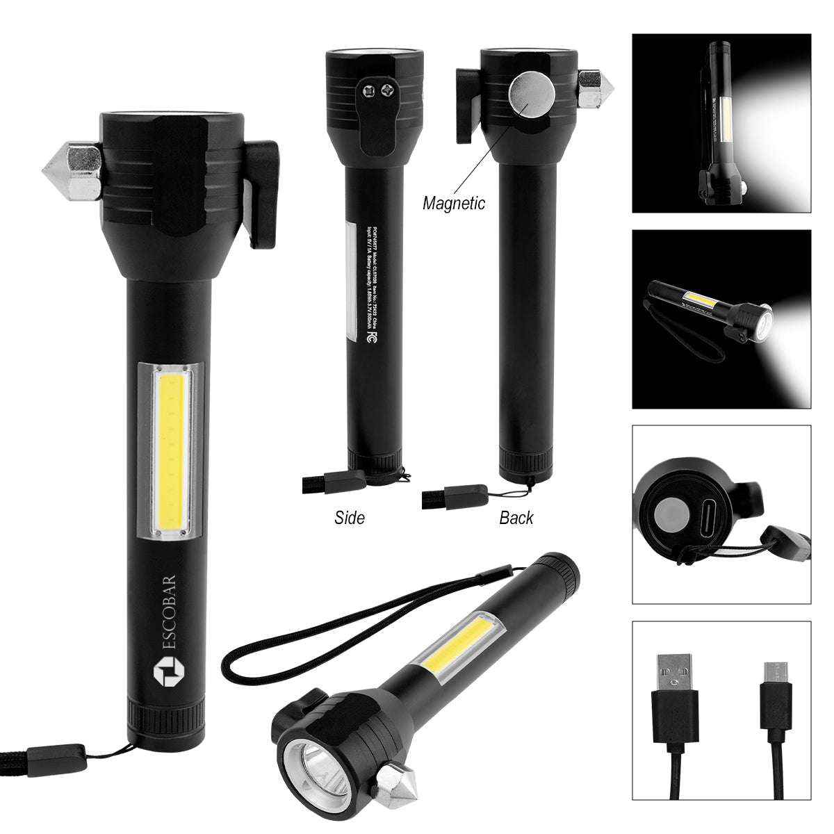 Custom logo Safety Tool With Rechargeable COB Flashlight 2.0