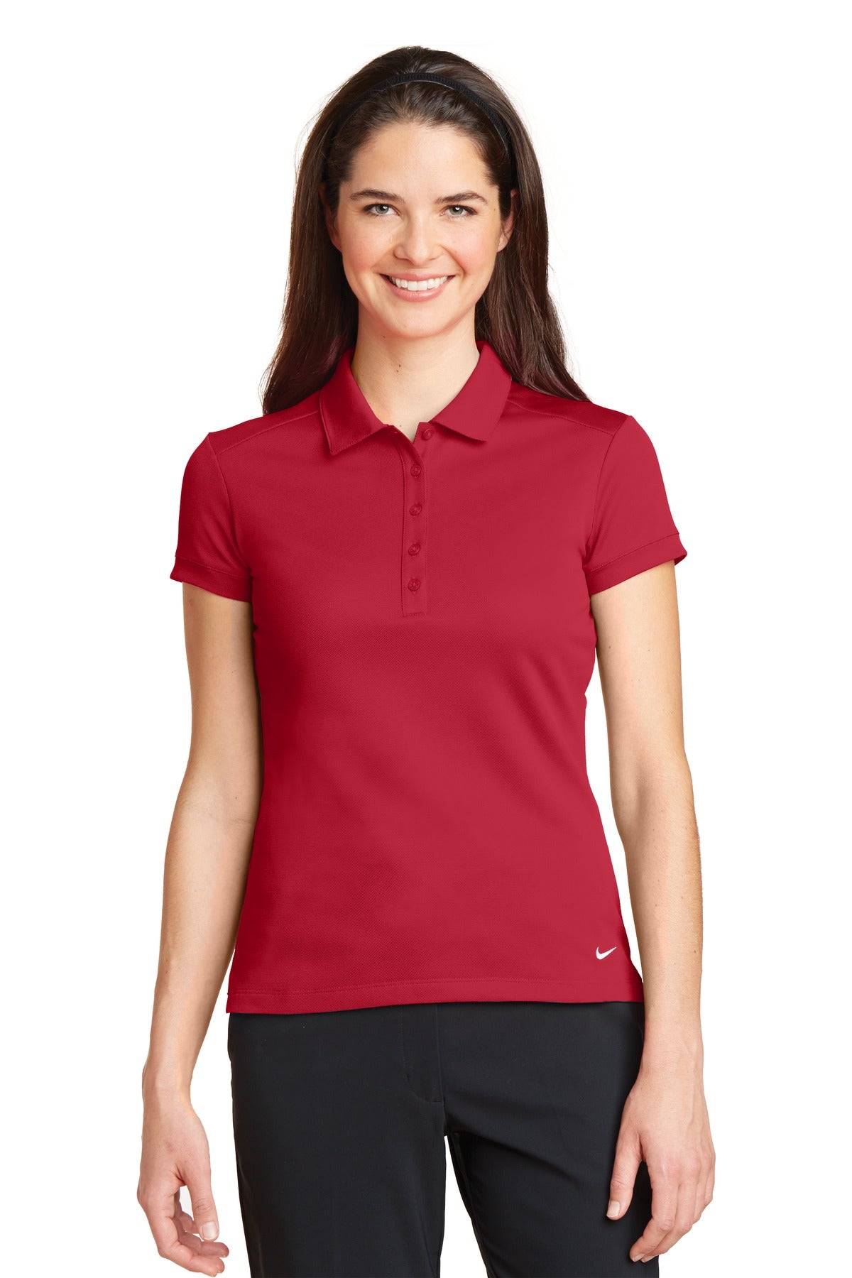 Custom logo Nike Women's Dri-FIT Solid Icon Pique Modern Fit Polo. 746100 in Gym Red