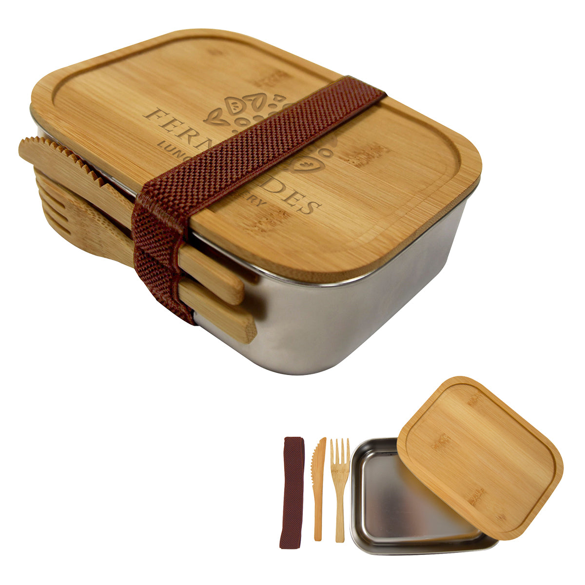 Custom logo Sophisticate Stainless & Bamboo Bento Box