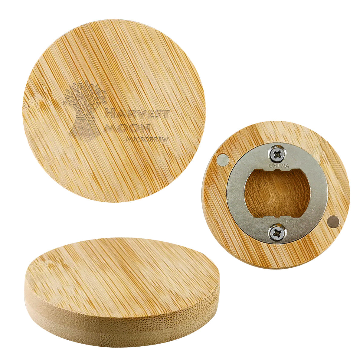 Custom logo Bamboo Bottle Opener Magnet