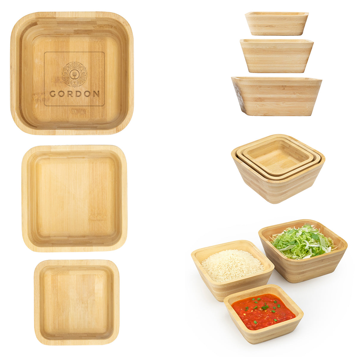 Custom logo Bombay Bamboo Nesting Bowl Set