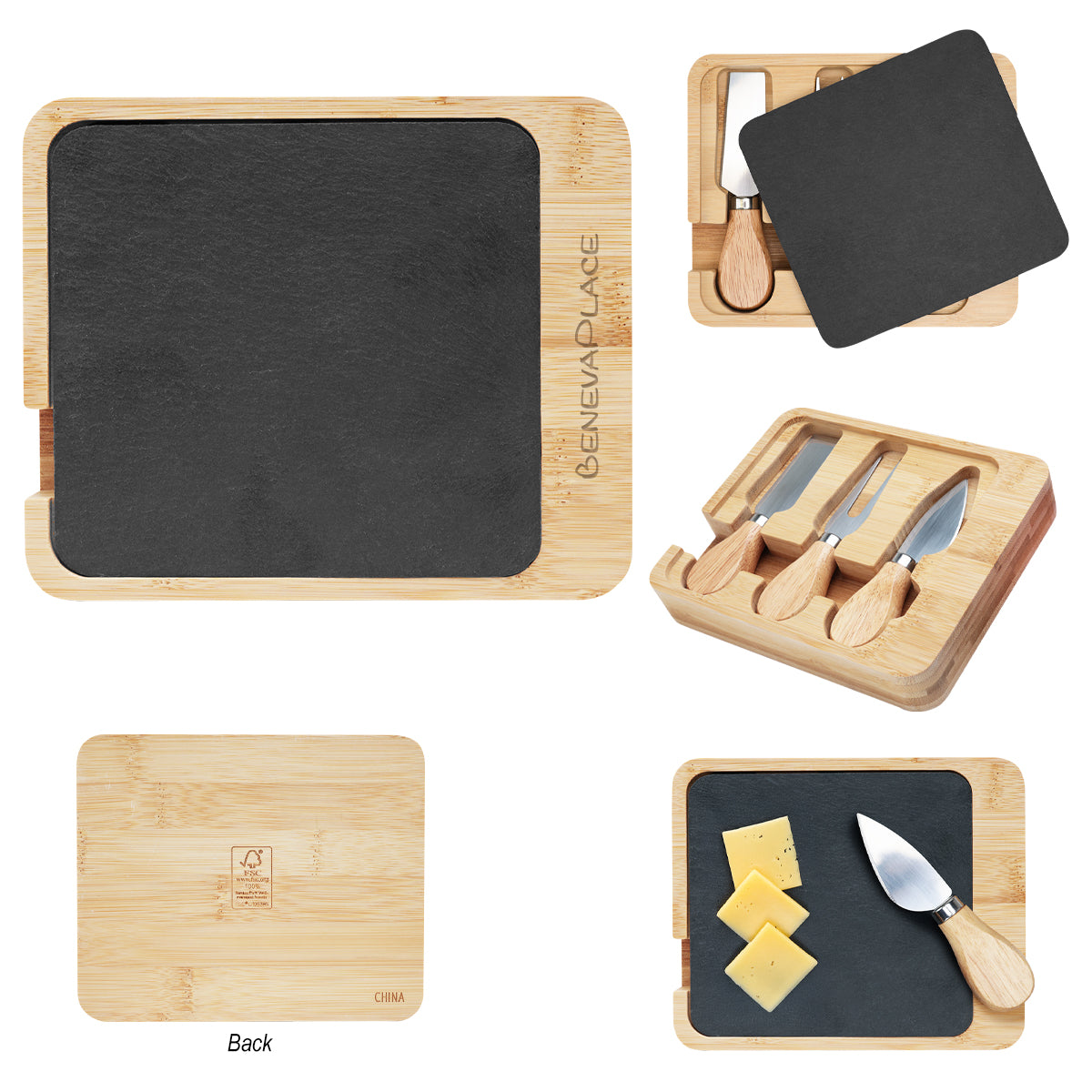 Custom logo Slate & Bamboo Cheese Server Set